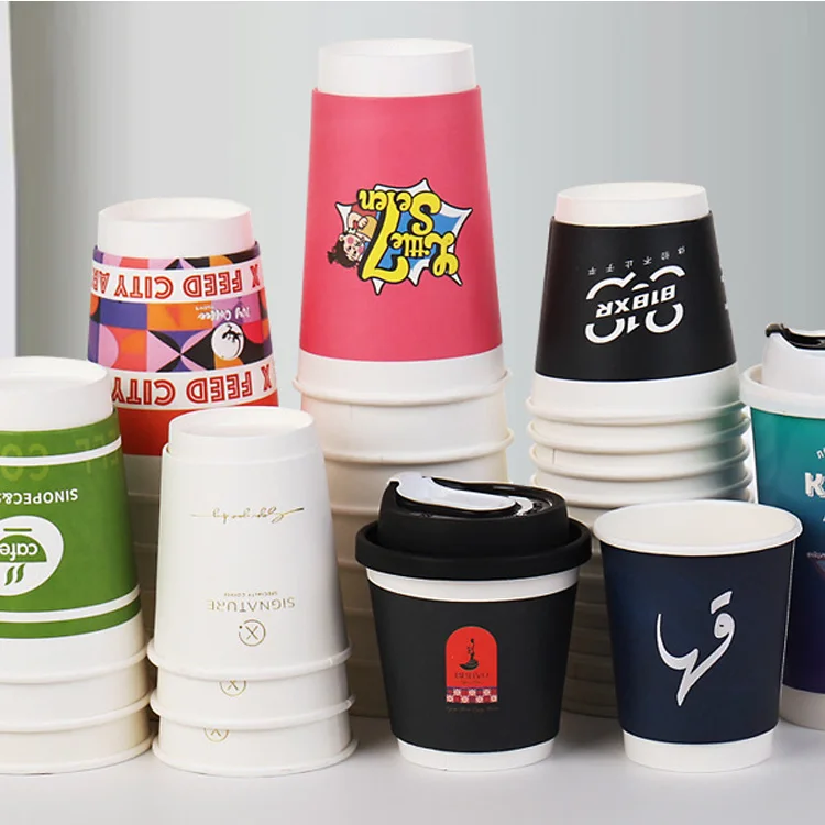 Custom printer wholesale kraft disposable 12oz 16oz double wall hot drinks cup coffee paper cup with logo