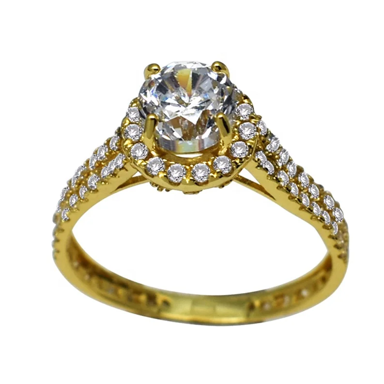 Wedding Jewellery Halo CZ Princess Cut 14K Solid Gold Ring
