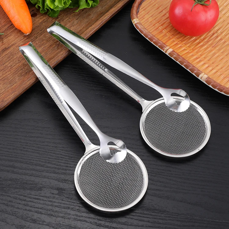 Wholesale Stainless Steel Oil Frying Food Serving Tongs Mesh Strainer Food Tong Clip for Kitchen