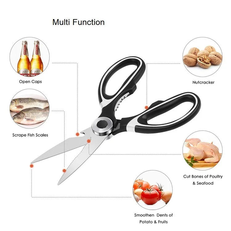 2023 kitchen gadgets Multifunctional Meat Fish Chicken Bone Stainless steel Shears Kitchen Scissors