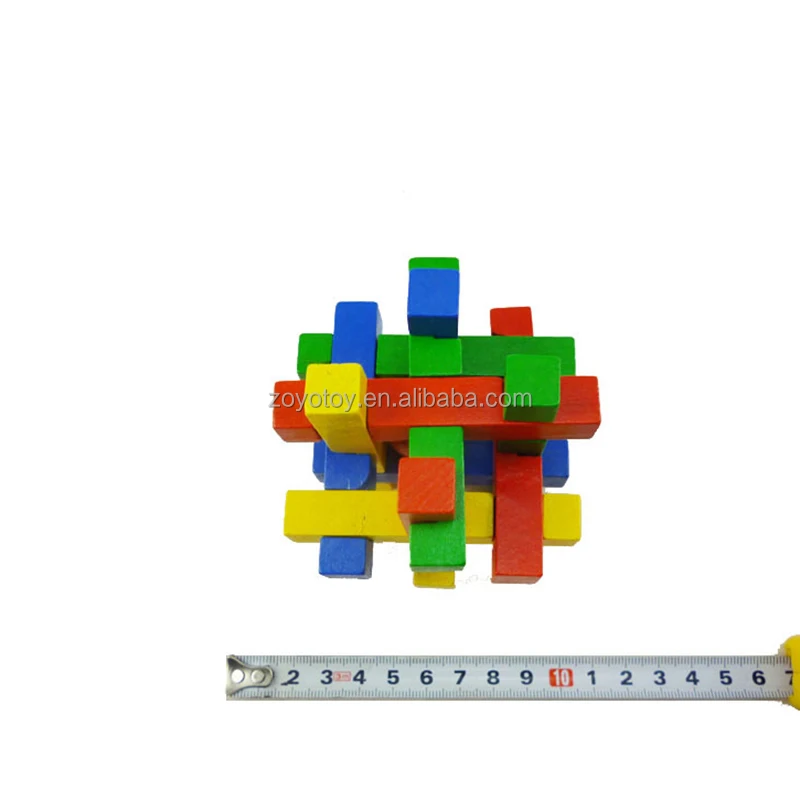 candy color IQ Brain Teaser KongMing Lock Lu Ban Lock 3D Wooden Interlocking Burr Puzzles Game Toy For Adults Kids