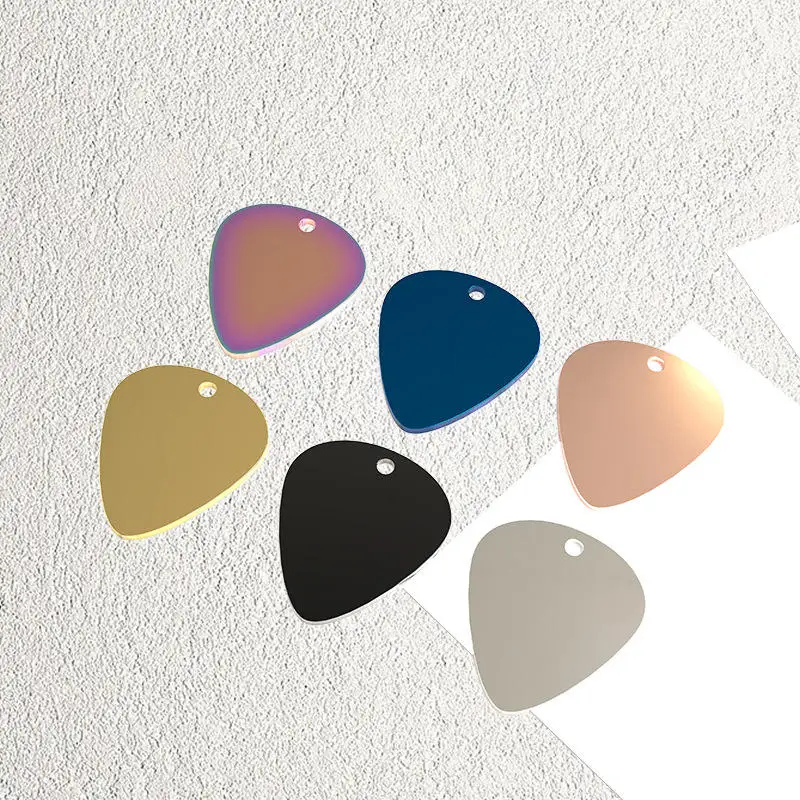 Wholesale DIY Laser Engraved logo Personality Stainless Steel Music Guitar Pick Shape Necklace Pendant Metal Label