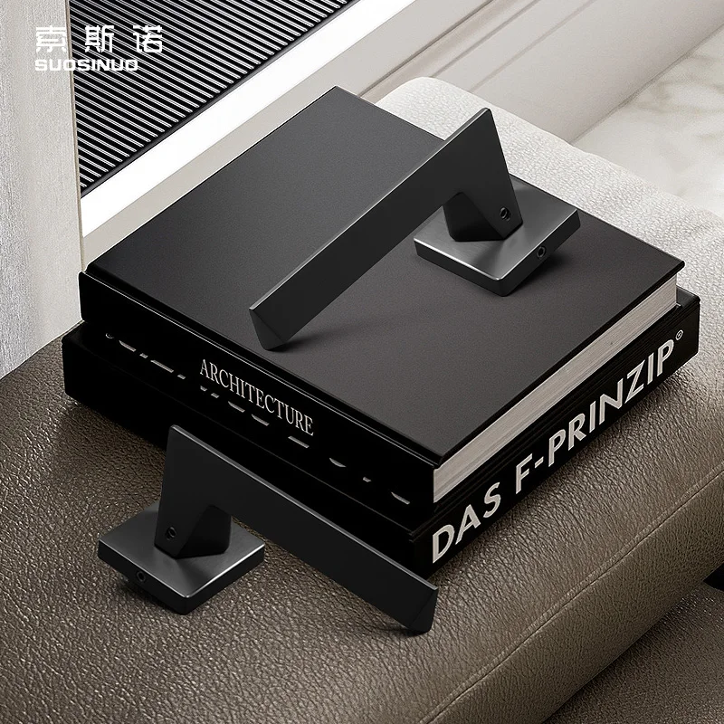 High Standard  Interior Bedroom Mute Black Grey Wooden Door Zinc Alloy Modern Door Lock Handle