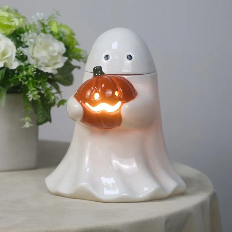 Factory Outlet Ceramic Material Wax Melting Lamp  Ghost Design Pumpkin with 1 Year Warranty
