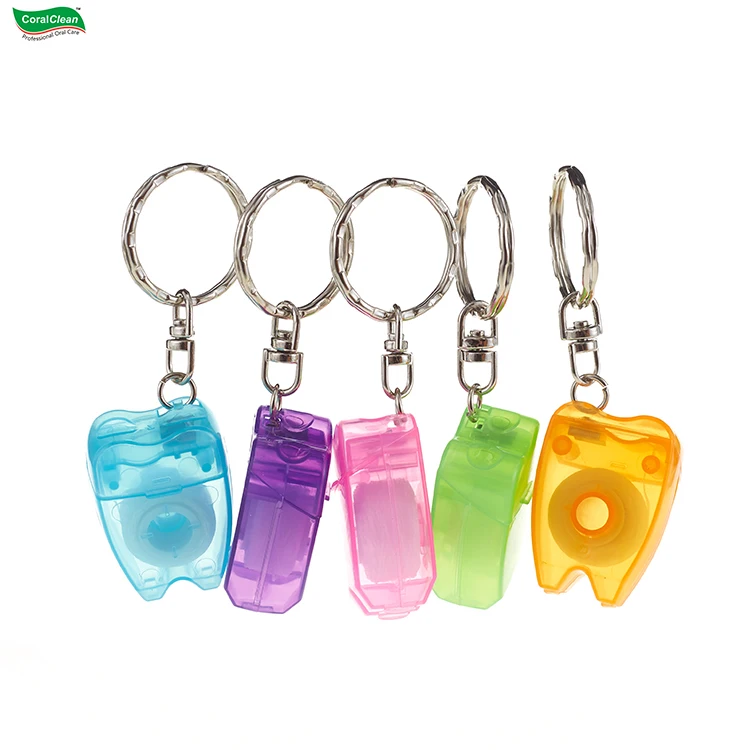 10 meters 15 meters Dental Floss Keychain Tooth Shape for Teeth Cleaning Easy to Carry