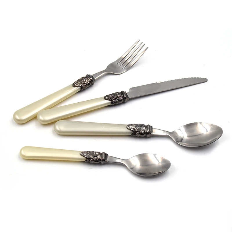 Vintage silverware 24pcs mother of pearl cutlery set with white handle