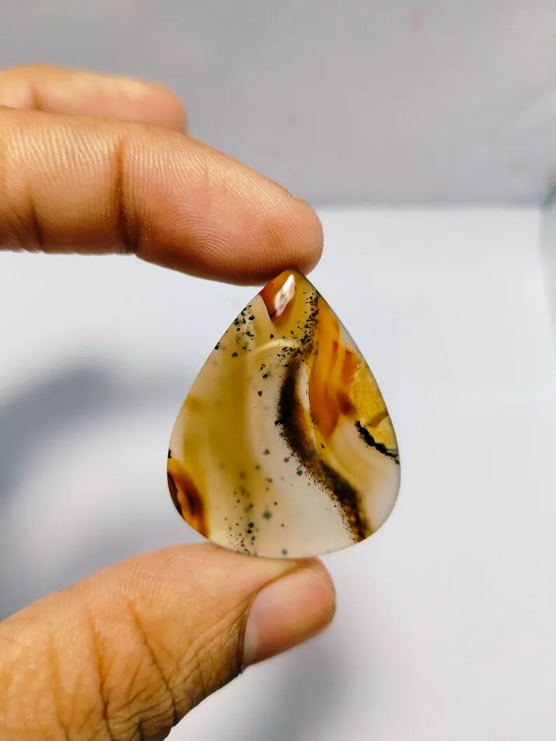 Montana Agate earrings Cabochon loose stone semi precious Montana Agate for Meditation & amazing jewelry. 45 Cts. 36X29 MM