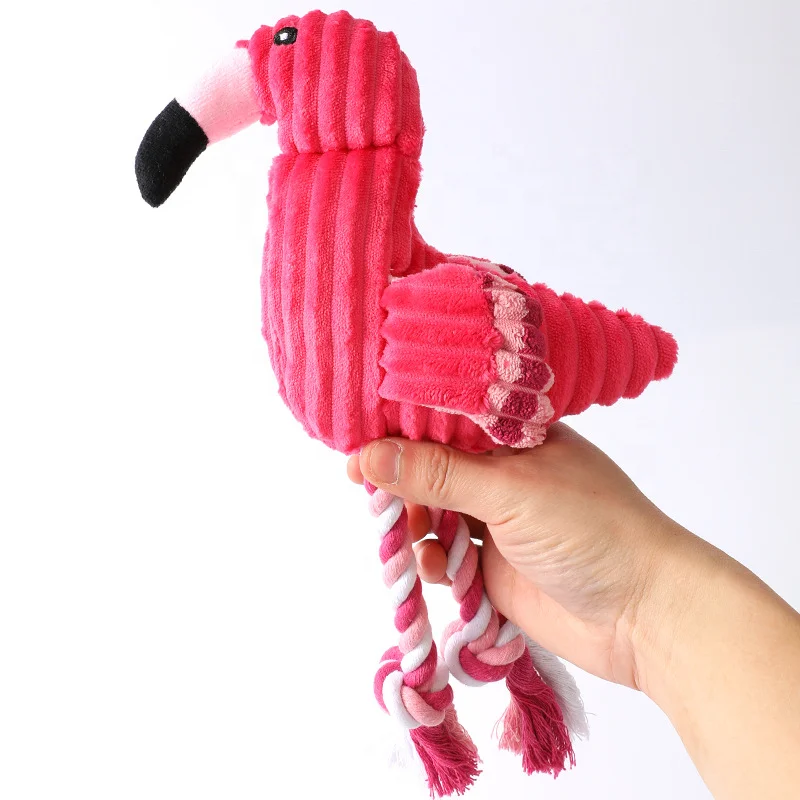 Pink Cute Flamingo Pet Dog Chew Molar Toy Rope Weave Pet Interactive Squeak Toy for Dog