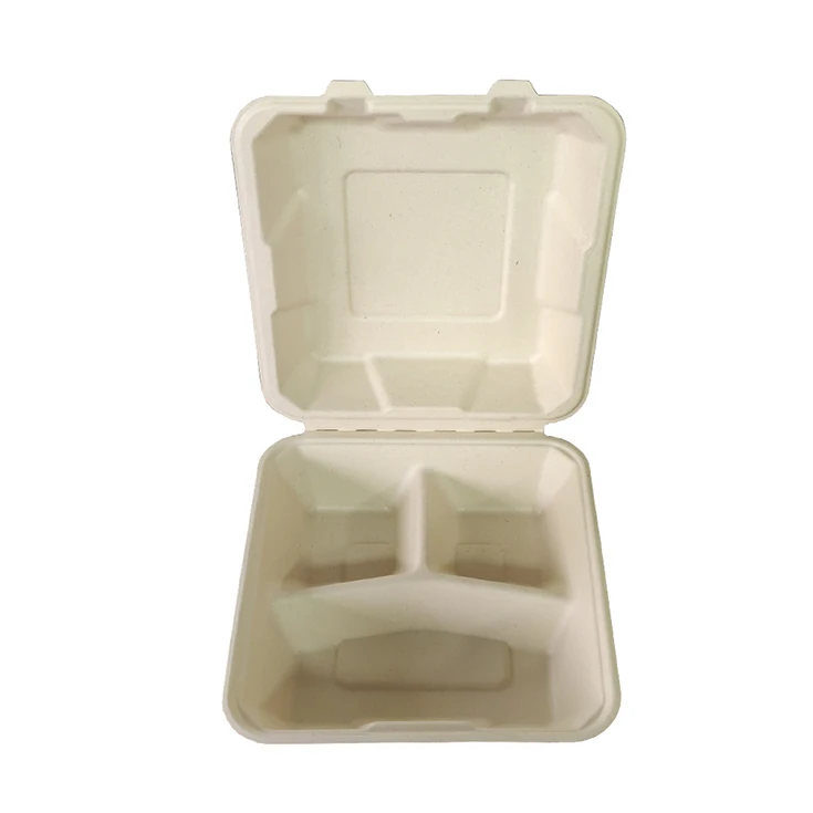 Biodegradable Fast Food Paper Packaging For To Go Disposable Dinnerware Sets Sugarcane Bagasse Takeout Lunch Box With Lid
