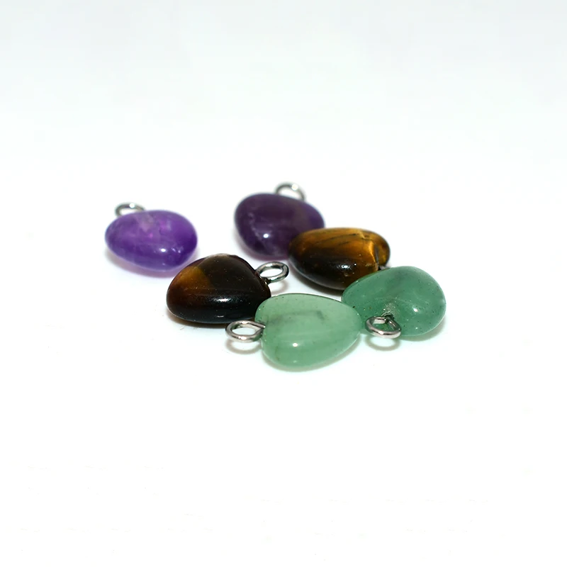 Trade Insurance Natural Stone 10*10mm Amethyst Green Aventurine Tiger Eye Heart Charm Pendant