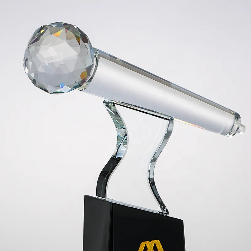 Creative VIP Music Glass Crystal Trophy Customized Microphone Singers Award