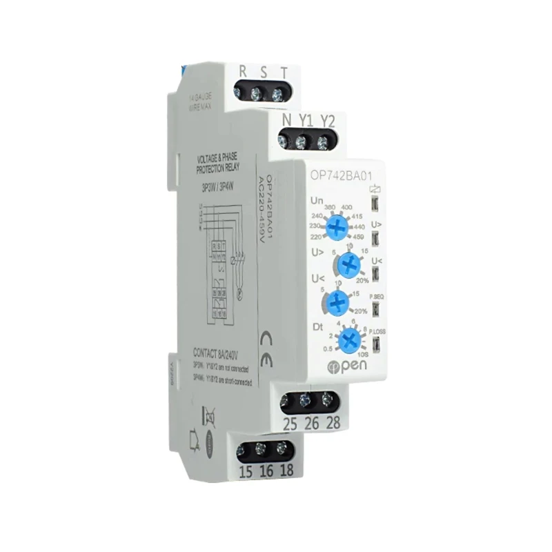 Three phases voltage monitoring relay adjustable rated voltage 220-460V over&under voltage protector