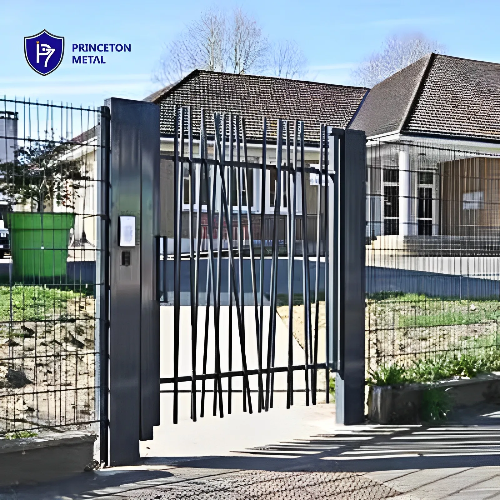 Welded metal black picket Steel Fencing Powder Coating France looks Bamboo like fence Bar aluminum fence for project