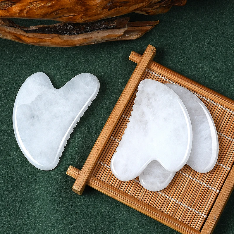 Natural Jade Stone Facial Skin Care Guasha Massager Crystal Face Anti-aging Beauty Tool Custom Rose Quartz Gua Sha With Teeth