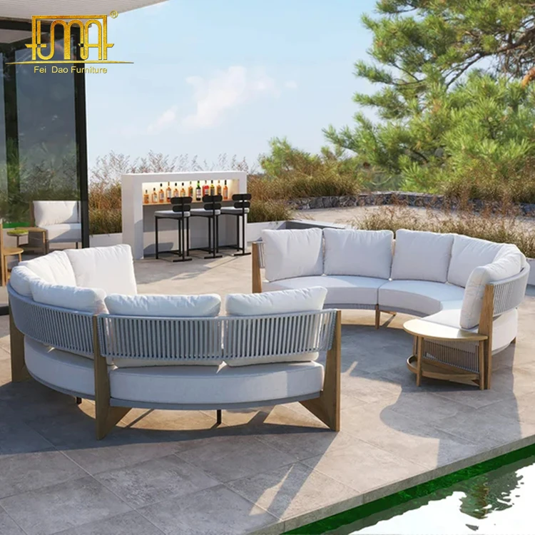 Teak Half Round 8 Pieces Curved Modular Outdoor Patio Set Garden Sofas