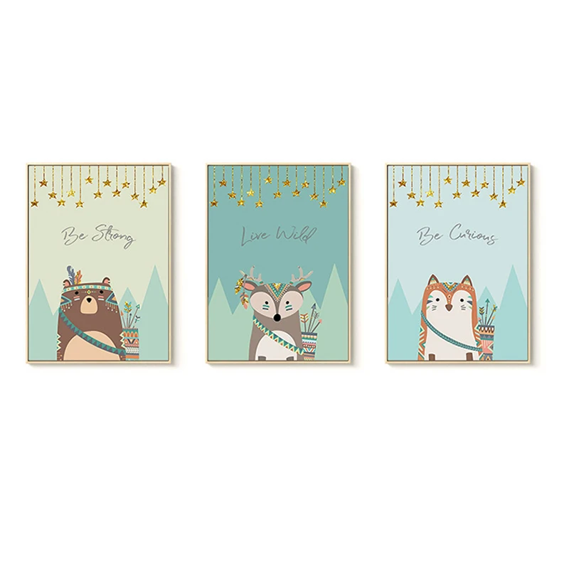 Лесных животных с художественным принтом сафари лисьим и кроличьим Олень Медведь горный вдохновляющие цитаты холст стены для детской