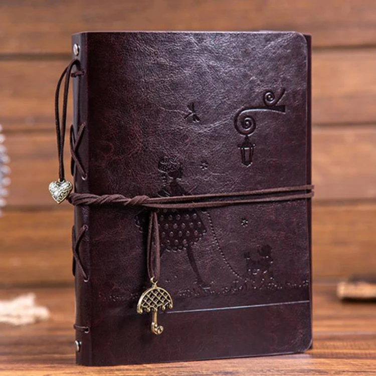 18*22cm 60 Pages Vintage Journal Handmade Diary Embossed Red Leather Photo Album DIY PU Scrapbook