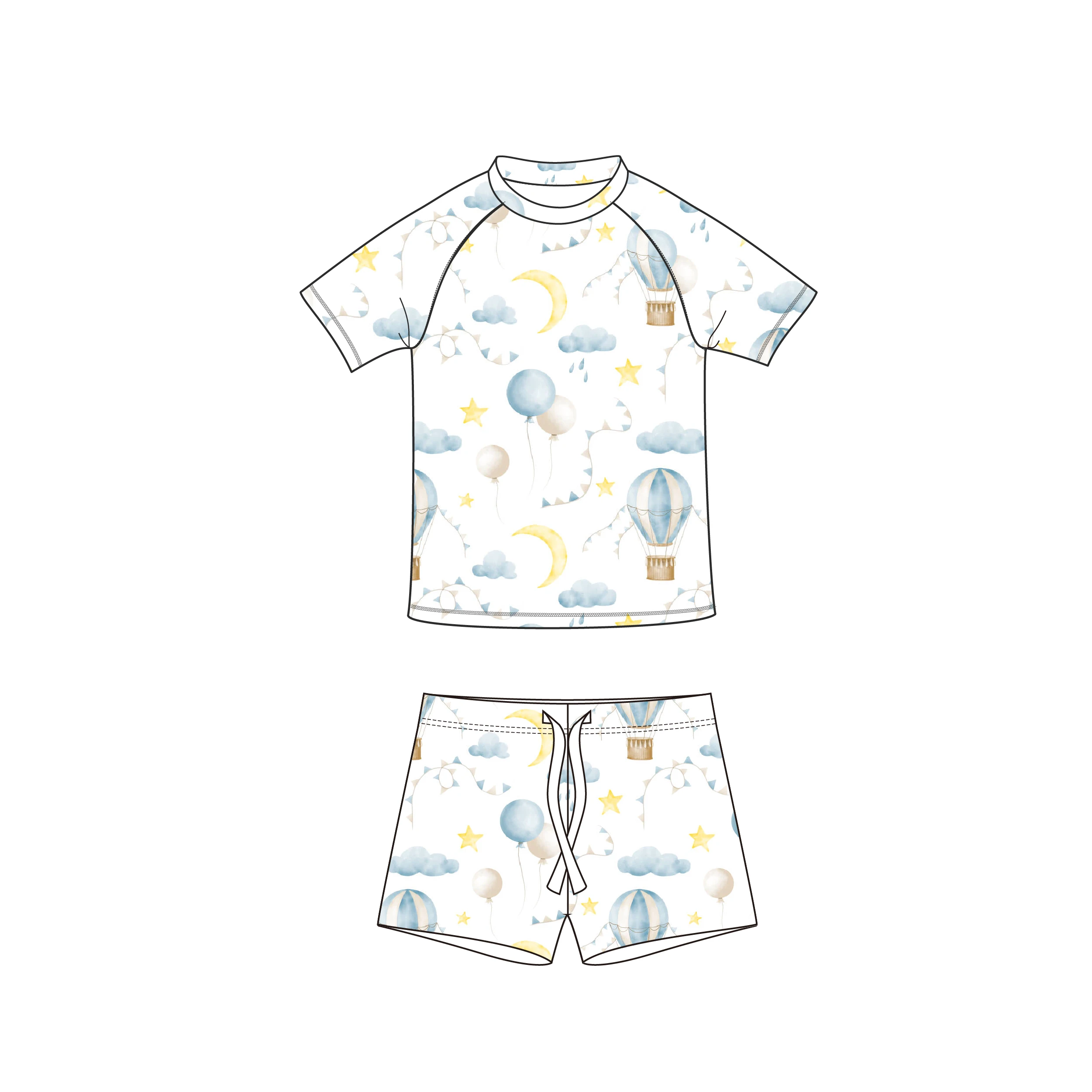 High Quality Custom Checkered Printing Kids Swimsuit Long Sleeved Eco-friendly Little Boy Swimwear