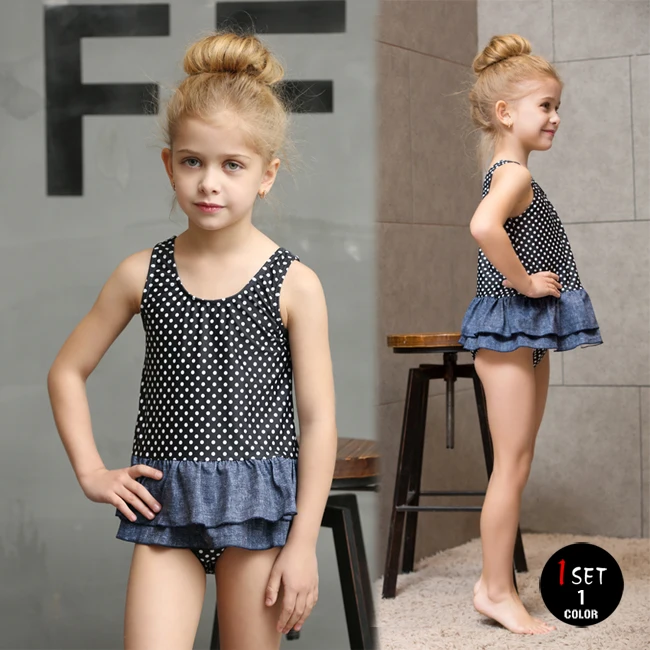 dot printing new style 2-piece girl swimsuit kids swimwear with swimming-cap high quality children swimming wear