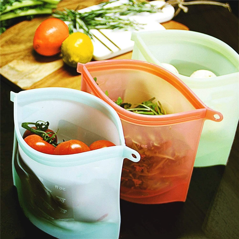 Reusable  Food Grade Certified Silicone Food Storage Bag Set  Freezer Food Preservation Storage Bags