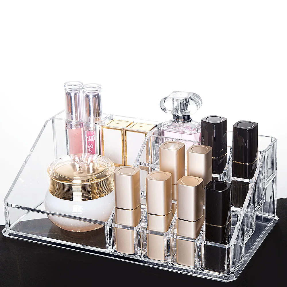 Transparent 12 Hole Lipstick Display Rack Cosmetic Plastic Storage Box Mulit-function Glass Container Organizer Box
