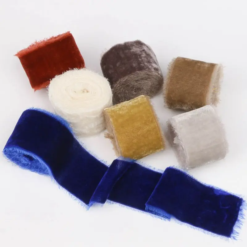 wholesale velvet ribbon bow roll  bridal bouquet one-sided  silk velvet ribbon raw edge for wedding decoration elastic ribbon