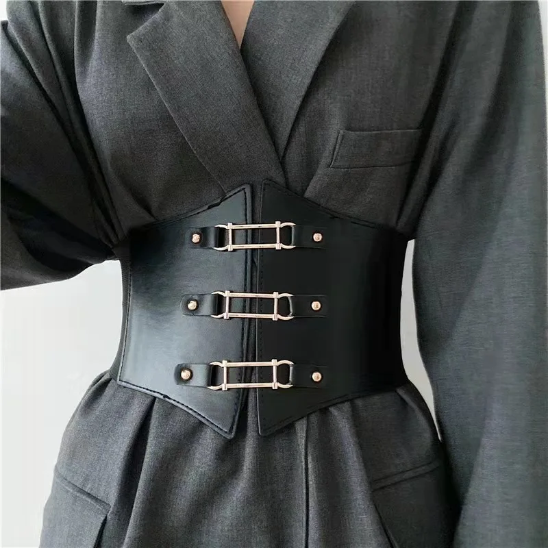 Black Sexy Female Corset Ladies Pu Leather Wide Waist Corset Slim Fit Wide Belt Dress Jeans Suit Belts for Women Designer Brand