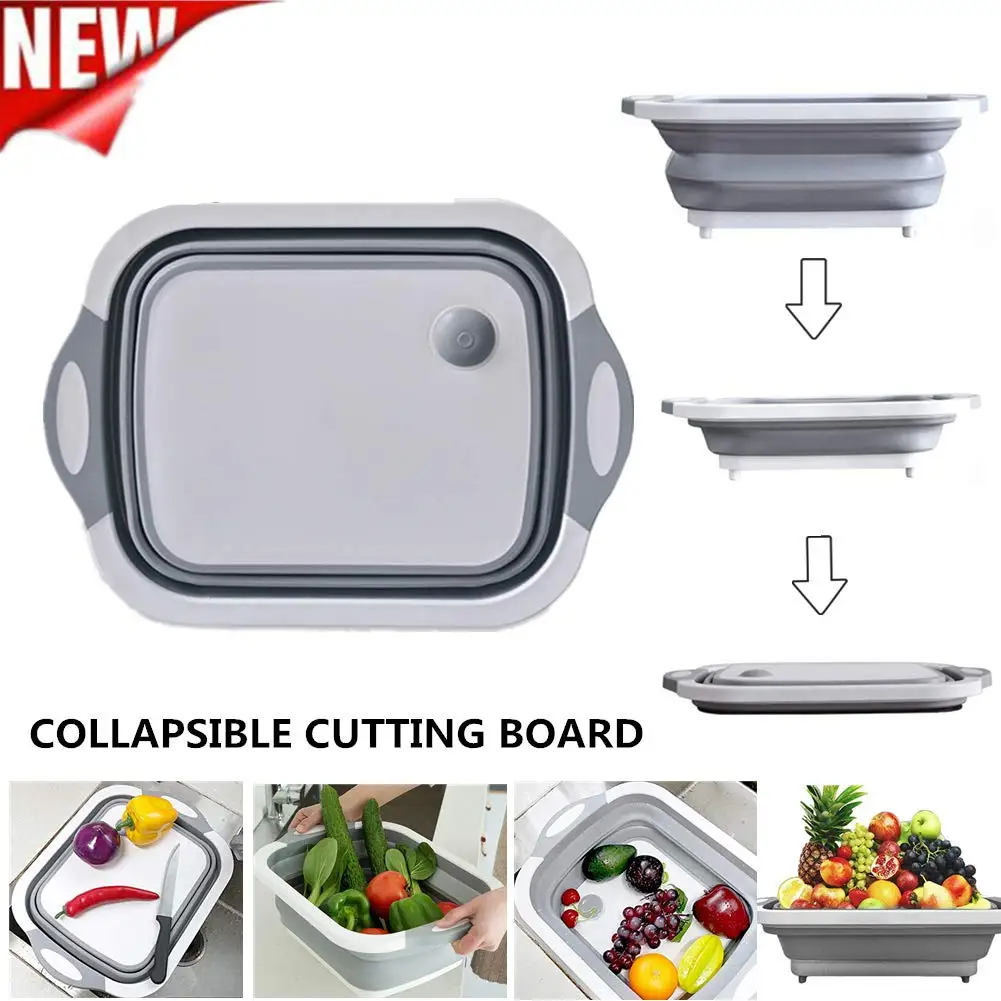Multifunction Collapsible Cutting Board Dish Tub Drain Basket Vegetable Basin 3 in 1 Sink Folding Chopping Board for Kitchen