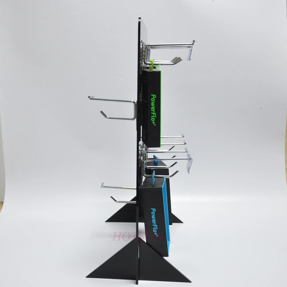 Flat Package Black Plastic Display Rack Custom Top Grade Counter Acrylic Hook Display with PVC Price Holder