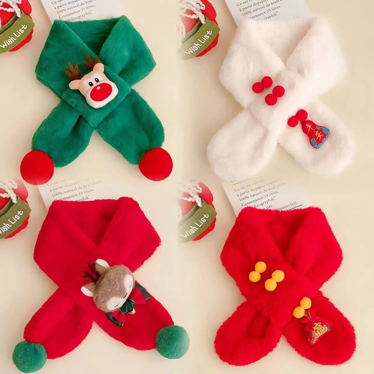 Wholesale New Year Christmas Gift Theme Cute Christmas Red Knitted Scarves Warm Autumn and Winter Unisex Scarves