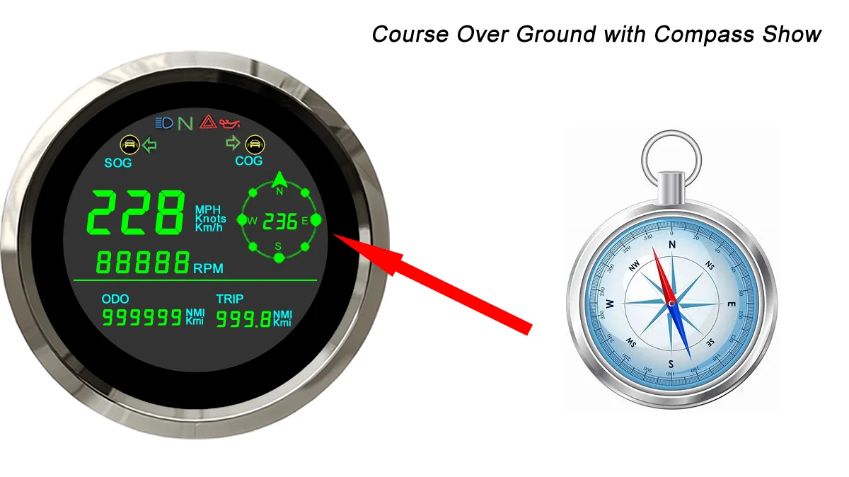 MPH and KPM GPS Speedometer with Stainless Steel Bezel Total Mileage Adjustable