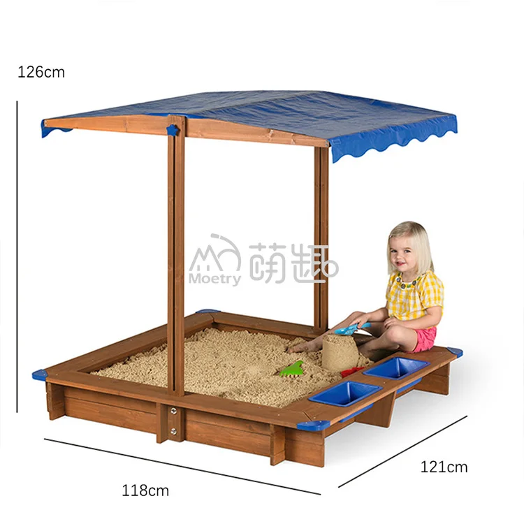 Moetry Trending Kids Backyard Playground Sandpit Wooden Outdoor Sandbox with Cover for Preschool Play Area