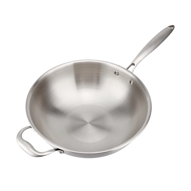 Kitchen Cooking 30/32/34Cm Stainless Steel Wok With Cover Skillet Frying Pan Wok Pan