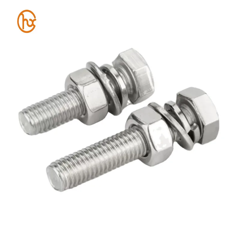 Stainless Steel SUS 304 316 316L A2 A4 Hex Head Bolt Set Hex Nut Single Coil Spring Lock Washer And Plain Washer Assemblies