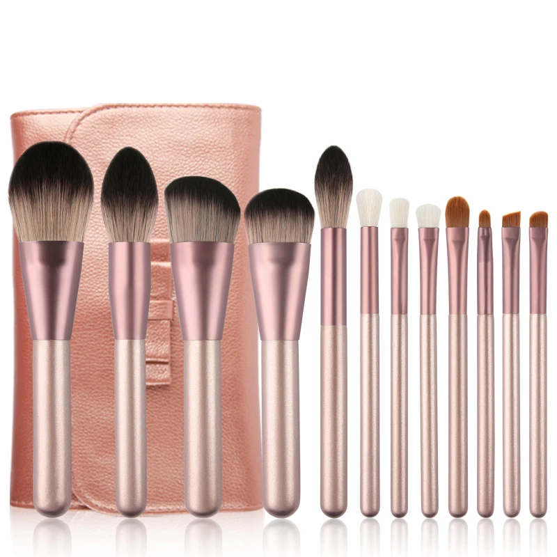 12 Pcs Professional Private Label Bag Goat Animal Natural Hair Makeup Brush Set