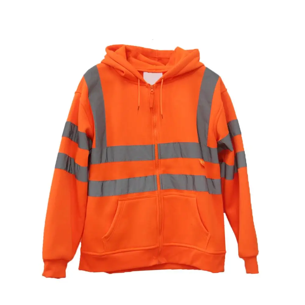 Hi-Vis Insulated Safety Bomber Reflective Jacket Coat Road Work Fleece Lining Zipper Front Costume Orange