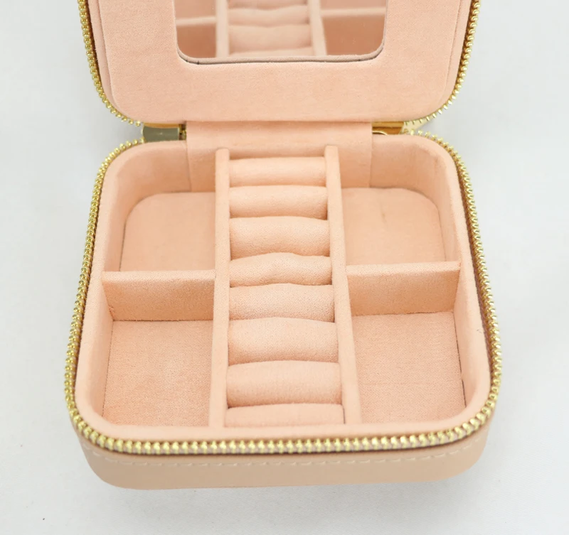 
Portable leather jewelry travel case organizer velvet jewelry box with mirror 