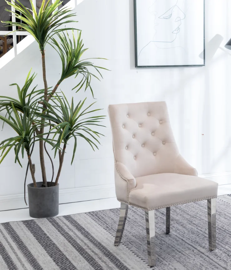 Tufted dining chair stainless steel legs ring knocker