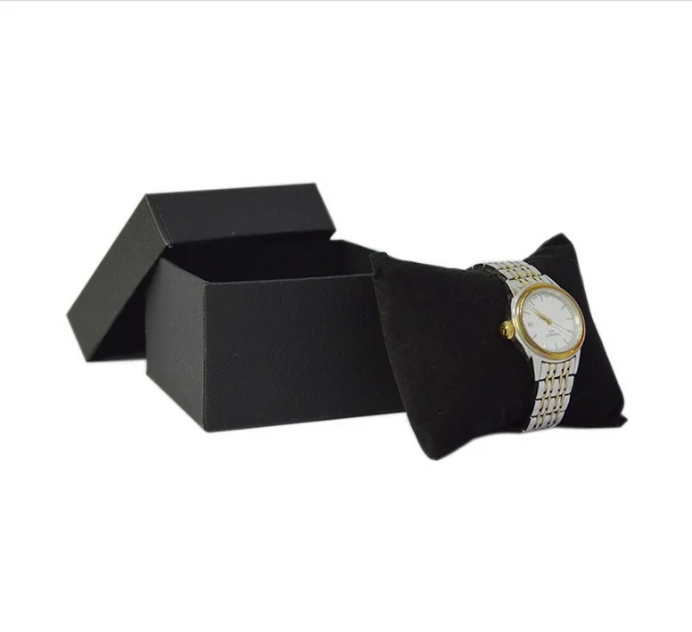 Custom matte black watch packaging box paper with pillow cardboard strap jewelry gift lid and base color boxes with brand name