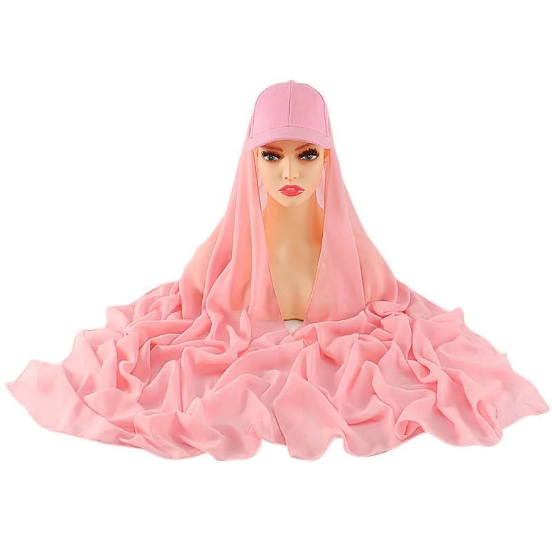 Zandy OEM Hijab En Mousseline De Soie Avec Bonnet Chiffon Instant Hijab With Baseball Cap