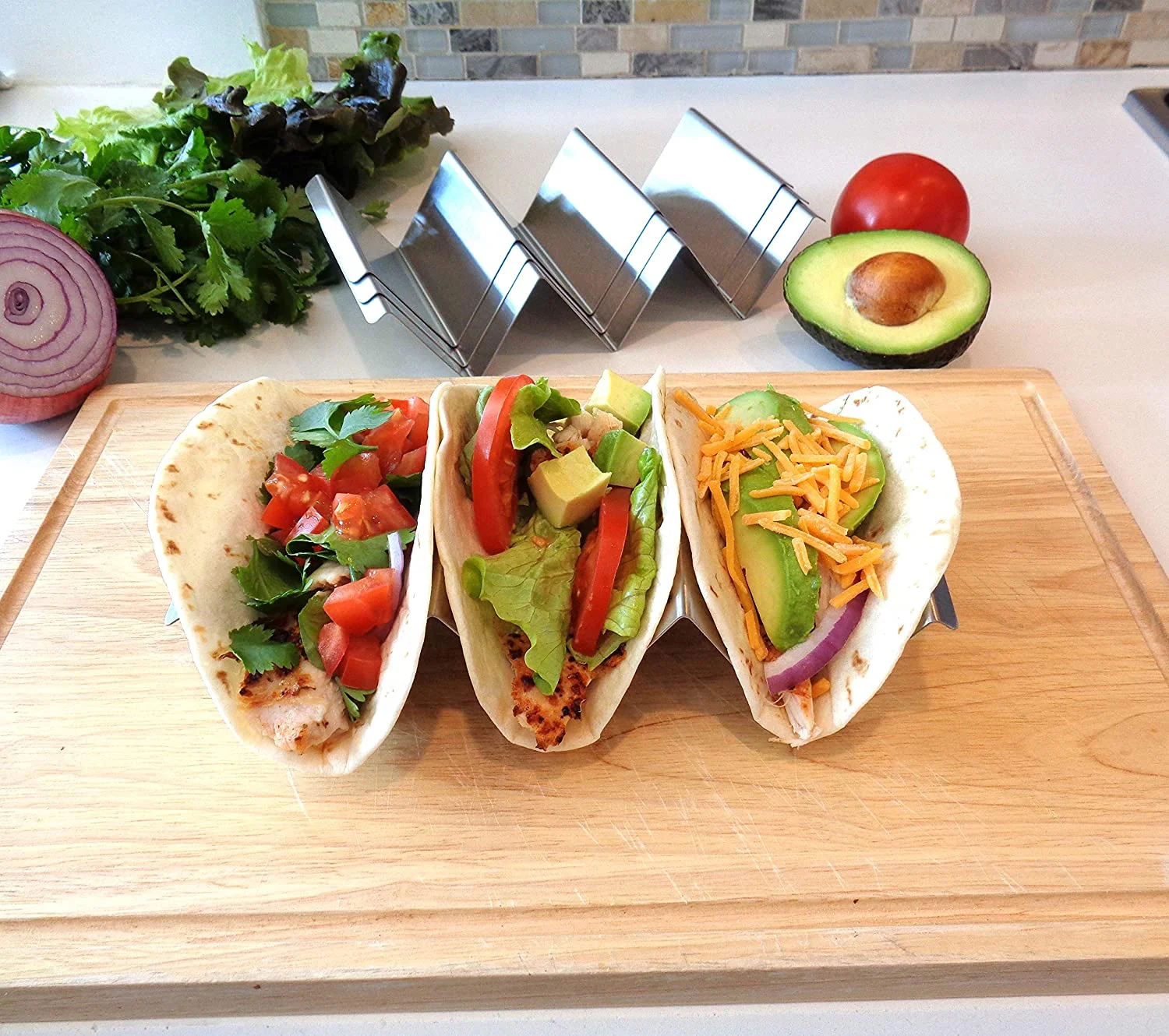 Stainless Steel Taco Holds Trays  for 2/3 Tacos ,Corn Tortilla Taco Plates Stand Up Holder Oven and Grill Safe