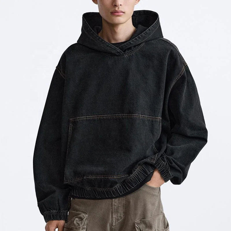 High quality oversized denim hoodie for men jean hoodie