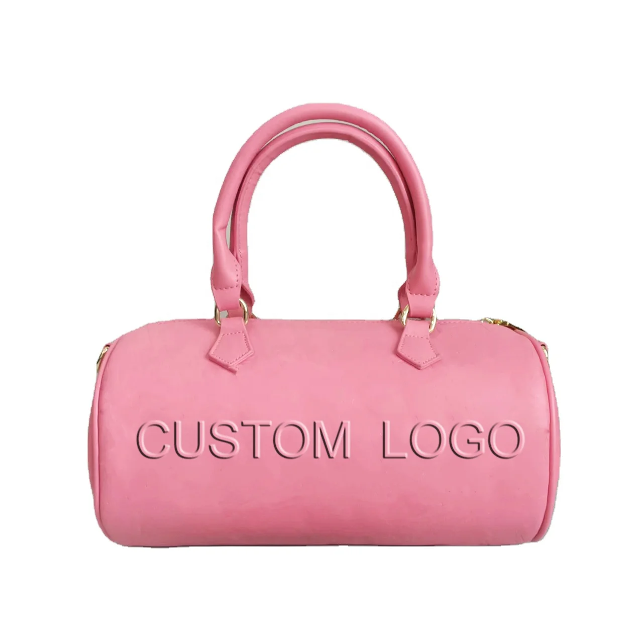 Custom Small Duffel Bags Monogram Metal Logo Cylinder Bag Luxury Vegan Leather Shoulder Crossbody Traveling Hand Bags