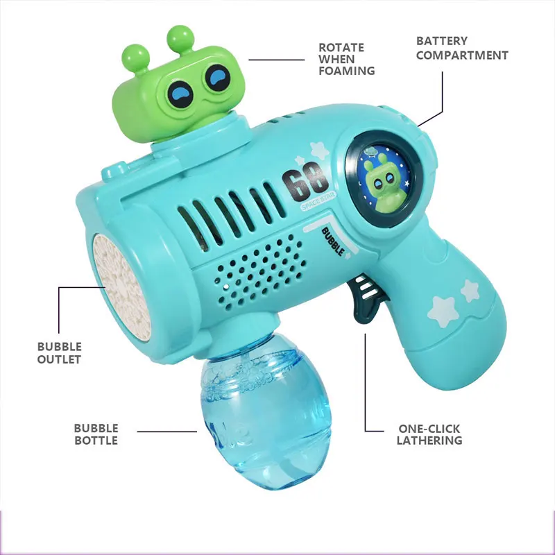 Hot Selling 21 Holes Kids Light-up Toys Handheld Water Soap Bubble Makers Rocket Launcher Bubble Gun