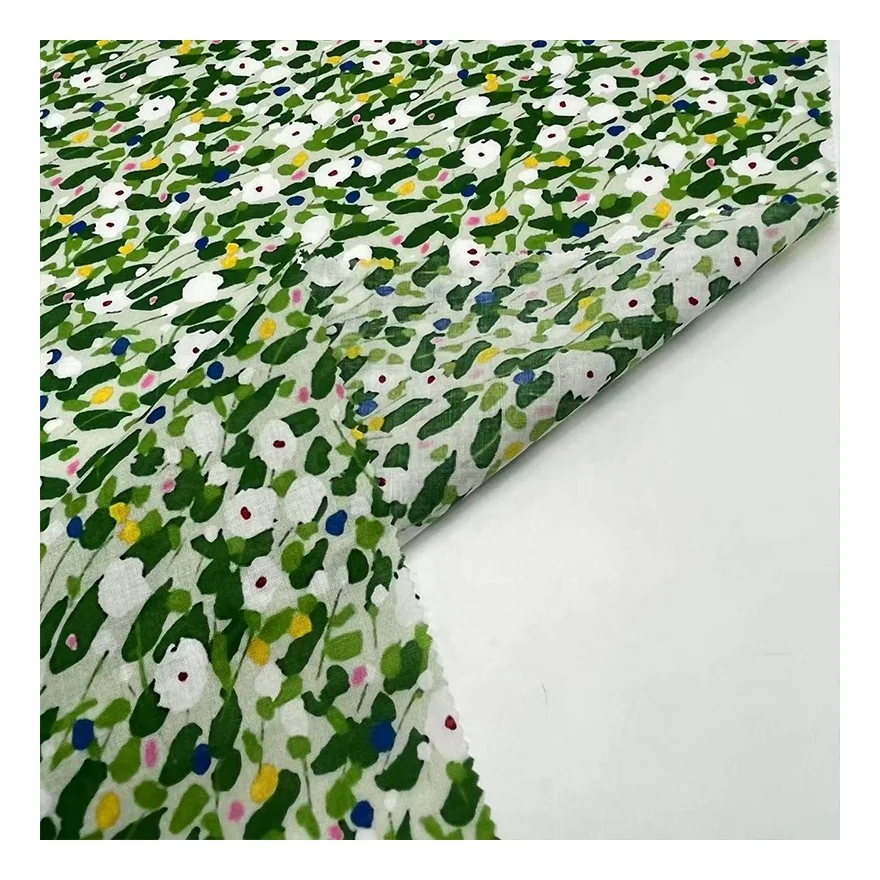 Hot sale woven fashion green flower custom digital printing 100 cotton  fabric for shirts