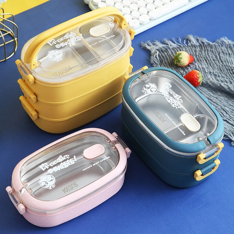 IKITCHEN Hot sale kids water bottle and lunch box airtight stainless steel tiffin box thermal 2 layer microwave bento lunch box