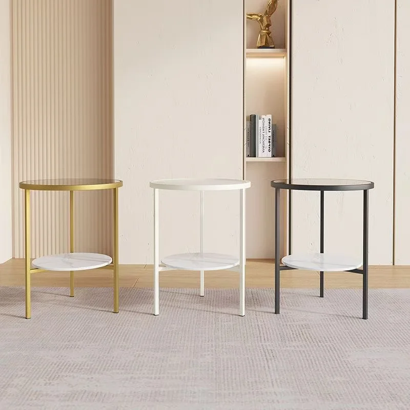 Modern Mini Creative Circular Coffee Table for Home Living Room Cream Style with Glass side table for Small Furniture