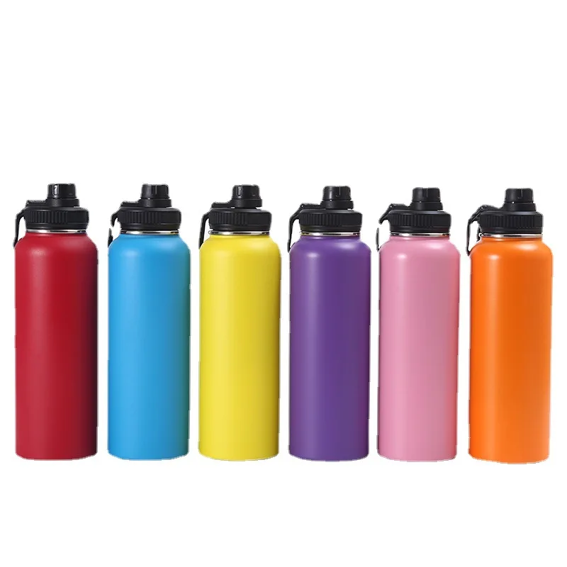 Customized color logo reusable gym sport metal bottles sublimation stainless steel vacuum flasks thermos water bottle