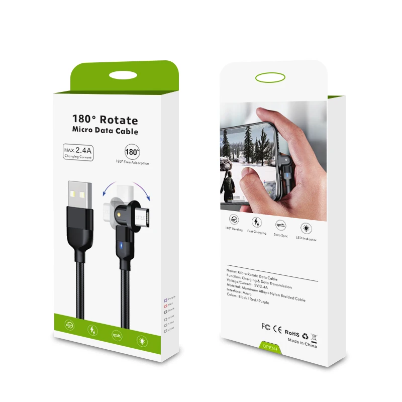  Прямая поставка поворотный на 180 градусов USB-кабель для Android микро-головка зарядное устройство микро-кабель зарядки мобильного