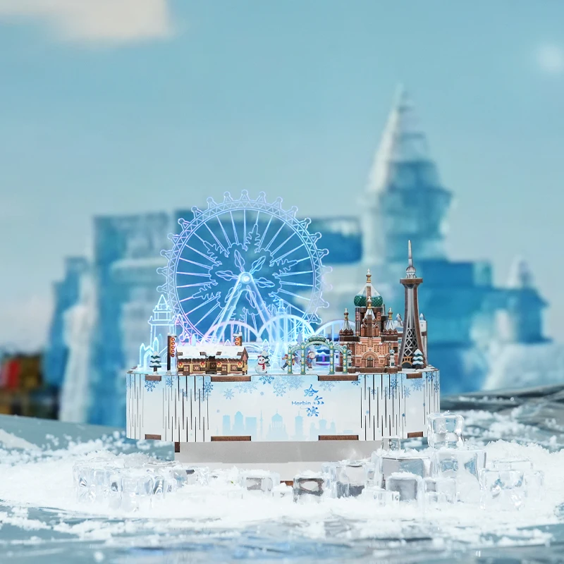 Tonecheer  Snow World Music Box The song Katyusha Ice And Snow Music Box Winter Is Coming Wooden Diy Puzzle Toys